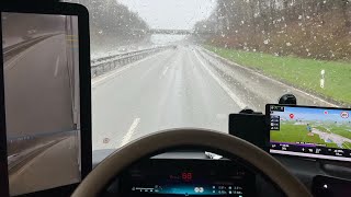 POV driving  new mercedes Actros 🇩🇪  rainy day Montabaur to Hadamar [upl. by Sihtnyc]