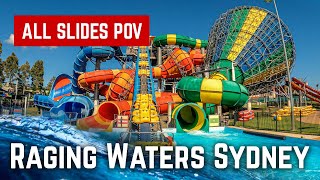 Raging Waters Sydney  All Water Slides 2023 POV [upl. by Hayyifas]