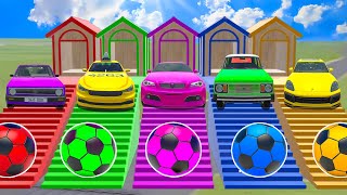 Synthetic Big amp Small Cars Through Color Balls Slide Colors with Trains vs Portal Trap  BeamNG [upl. by Llechtim204]