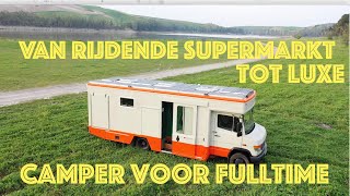 Van rijdende supermarkt naar camper voor fulltime vanlife Europe [upl. by Koy136]