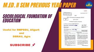 MEd 2nd Sem paper  Sociological Foundation Of Education dbrau rmpssu [upl. by Akins]