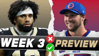 Week 3 Fantasy Football Preview Starts  Sits for Every Game  NFL Fantasy Football Show [upl. by Llerrahs]