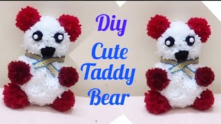 How To Make Pom Pom Taddy Bear With Wool At Home  Woolen Diy Taddy Bear  Woolen Carft Idea [upl. by Ezar370]