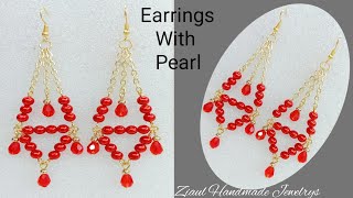 Earrings With Pearl  Earrings With Crystal Beads  How To Make Earrings At Home With Pearl [upl. by Nurse645]