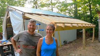 Extending Shelter Building a LeanTo on Our DIY Pole Barn [upl. by Naashar469]