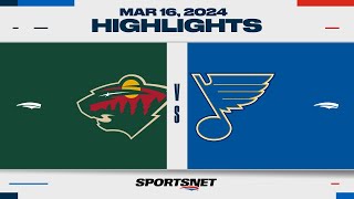 NHL Highlights  Wild vs Blues  March 16 2024 [upl. by Ecnadnak]