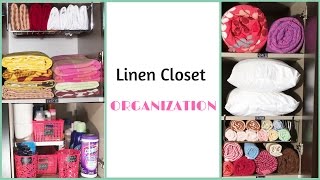 How To Organize A Small Linen Closet Linen Closet Organization [upl. by Nyleek]