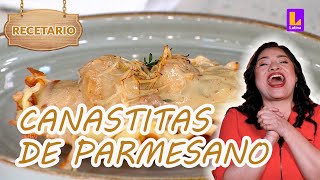 ¿Cómo hacer canastitas de parmesano rellenas de pollo y alcachofa 🧀🍗  EGCF El Recetario 📚👨‍🍳 [upl. by Qiratla]