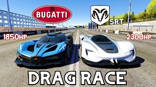 2300HP DODGE SRT TOMAHAWK VS 1850HP BUGATTI BOLIDE DRAG RACE  Assetto Corsa [upl. by Nolrah]