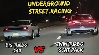 CRAZY UNDERGROUND STREET RACING  GTRs Turbo S Nissan 240 TT Charger Q50 Supra amp More [upl. by Atterehs]