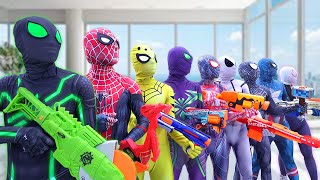 Top New Pro 9 SPIDERMAN in 1 House   Hey All Color SuperHeroes  Go To Trainning Nerf Gun [upl. by Alodee]