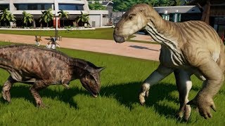 Jurassic World Evolution  Carnotaurus amp Iguanodon Breakout amp Fight 1080p 60FPS [upl. by Nalorac]