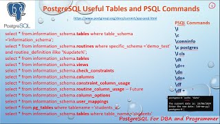 PostgreSQL DBA Day9  PostgreSQL useful information schema tables and PSQL commands in PostgreSQL [upl. by Nakah451]