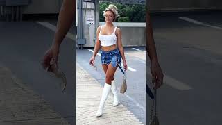 Stunning tight high waist denim skirt street fashion style fashion style outfit shorts [upl. by Bonis193]