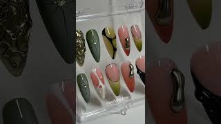 earthy tone presson nails 🫶🏽 pressonnails pressonnailsbusiness trendynailart [upl. by Adhern]