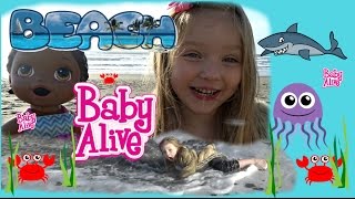 BABY ALIVE has a FUN DAY at the BEACH SWALLOWED by the OCEAN The Lilly and Mommy Show FUNNY KIDS [upl. by Gwenni]