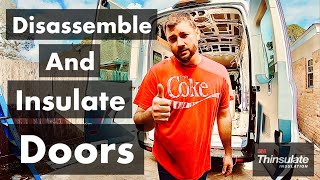 Insulating Our Travel Van Door Panels on a 2019 Ford Transit Passenger Wagon 3M Thinsulate [upl. by Ayk870]