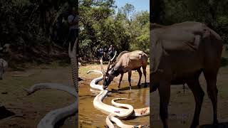 The deer was trying to get to the lake when the python was there youtubeshorts giantpython [upl. by Annahsor]