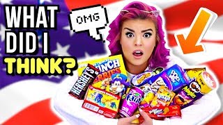 AUSTRALIAN TRIES AMERICAN CANDY Trying American Food Snacks Cereal [upl. by Atlee]