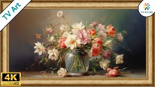 Vintage Flower Bouquet in Antique Gold Frame 🌹 TV Art Screensaver  Frame TV  3 hrs 4K HD [upl. by Oag]