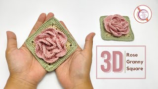 Crochet  HOW TO CROCHET 3D Rose Flower Granny Square  Step by Step Tutorial [upl. by Blight820]