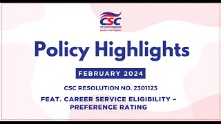 February 2024 Policy Highlight  Career Service EligibilityPreference Rating CSEPR [upl. by Eerak]