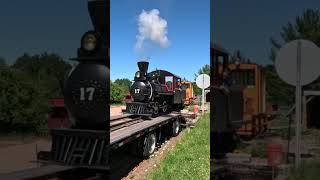 Driving our 2ft gauge steam locomotive up and on to our step deck trailer railroad trucks train [upl. by Valery]