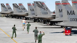 US Pilots Rush for Their Massive F15s and Takeoff at Full Throttle [upl. by Eseerahs704]