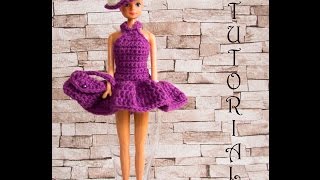 Sukienka na szydełku dla Barbie 2  torebka  kapelusz Crochet Barbie dress  hat purse Tutorial [upl. by Treat]