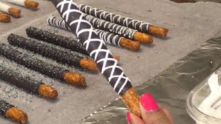 Chocolate Covered Pretzel Rods  How To Make Dipped Pretzels [upl. by Laekim367]