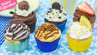 HAZ 6 TIPOS DE CUPCAKES DIFERENTES CON 1 SOLA MASA 🧁  QUIERO CUPCAKES [upl. by Kassi]