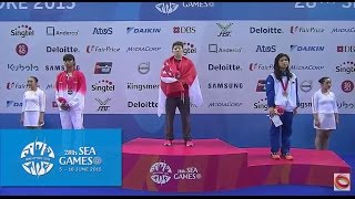 Swimming Womens 100m Backstroke Victory Ceremony Day 4  28th SEA Games Singapore 2015 [upl. by Ardnasella]