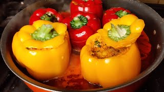 how to make delicious stuffed bell peppers with beef and rice  easy recipe [upl. by Deragon221]