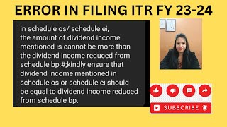 Error in filing ITR FY 202324  Schedule OSEI BP [upl. by Yelir]