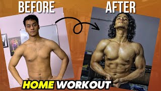 How to Build MUSCLE At Home Full HOME WORKOUT for Beginners  Skinny to Muscle body transformation [upl. by Carmelo25]