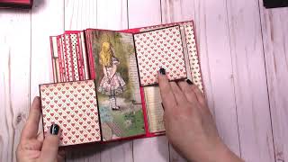 DIY 4 x 8 Stamperia Alice mini album ASC DT [upl. by Lotsirk]