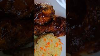 Oven Roasted Chicken Glazed with Jerk BBQ Sauce ☆Carrot Rice Lettuce amp Tomato chicken food [upl. by Aicercul]