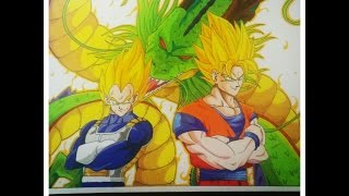 Drawing Vegeta SSJ  Goku SSJ amp Shenron Dragon Ball Z by TolgArt [upl. by Glavin]