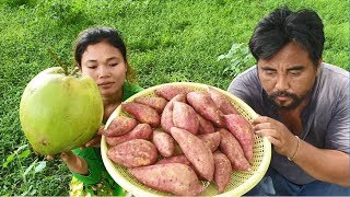 cooking ipomoea batatas with palm sugar  Eating delicious [upl. by Nas257]