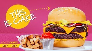 How To Make A Cheeseburger  and Fries  Out Of Cake  Step By Step  How To Cake It [upl. by Assilak]