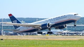 2 US Airways Boeing 767200 Departing Zürich Kloten Airport ZRHLSZH [upl. by Eidnalem]