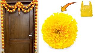 How to Make Marigold Flower with Polythene  polythene se phool banane ka tarika [upl. by Aromas233]