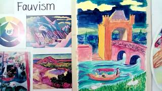 4 Turning medieval gate into Fauvism style lesson recording painting for children with acrylics [upl. by Osterhus]