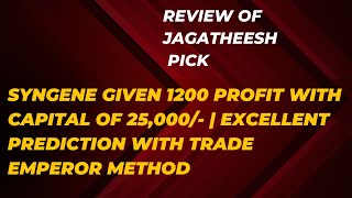 SYNGENE given 1200 Profit With capital of 25000  Excellent Prediction with trade Emperor Method [upl. by Roban]