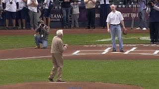 Ueckers statue unveiled throws first pitch [upl. by Petty]