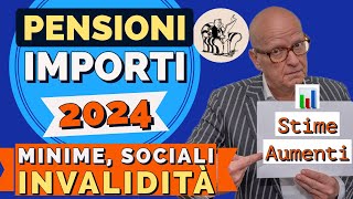 PENSIONI 👉 GLI IMPORTI 2024 DOPO GLI AUMENTI❗️MINIME SOCIALI amp INVALIDITÀ 📊 Stime [upl. by Eppillihp]