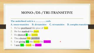 MONOTRANSITIVE  DITRANSITIVE  TRITRANSITIVE  COMPLEX TRANSITIVE [upl. by Straub]