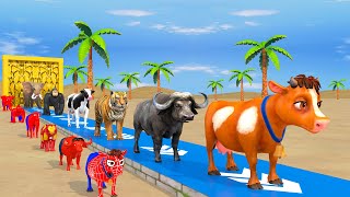 Paint amp Animals MammothGorillaLionDuckCowTiger Fountain Crossing Transformation Animals Cartoon [upl. by Atirac]