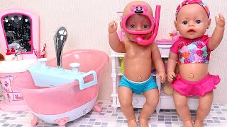 Baby Born twins bathroom adventure PLAY DOLLS 26min [upl. by Fira]