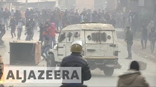 Kashmir Indian riot police clash with protesters [upl. by Jocko152]